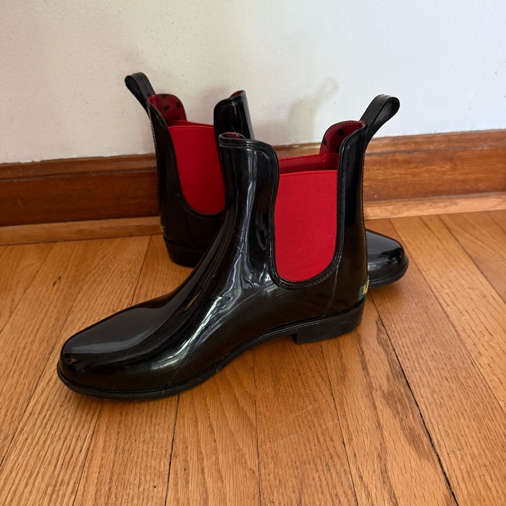 Ralph Lauren Black and Red Chelsea Rain Boots
